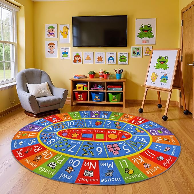 KC Cubs Multi Color Letter Print Power-Loomed ABC Alphabet, Numbers and Shapes - Image 3