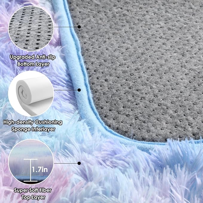ONASAR Rainbow Runner Rugs for Bedroom Living Room, Fluffy 2x6 Bedside Hallway - Image 3