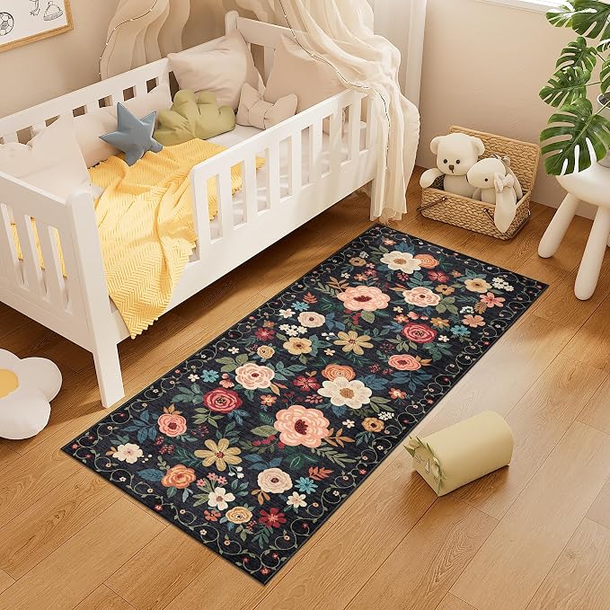 DUKINO 2x5 Runner Rug for Hallway, Washable Kitchen Floral Runner Rug - Image 4