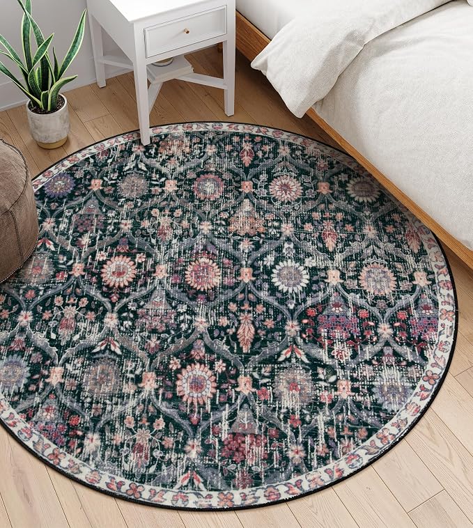 Lahome Moroccan Trellis Washable Round Area Rug, Round Rug 5ft Soft Non-Slip - Image 5