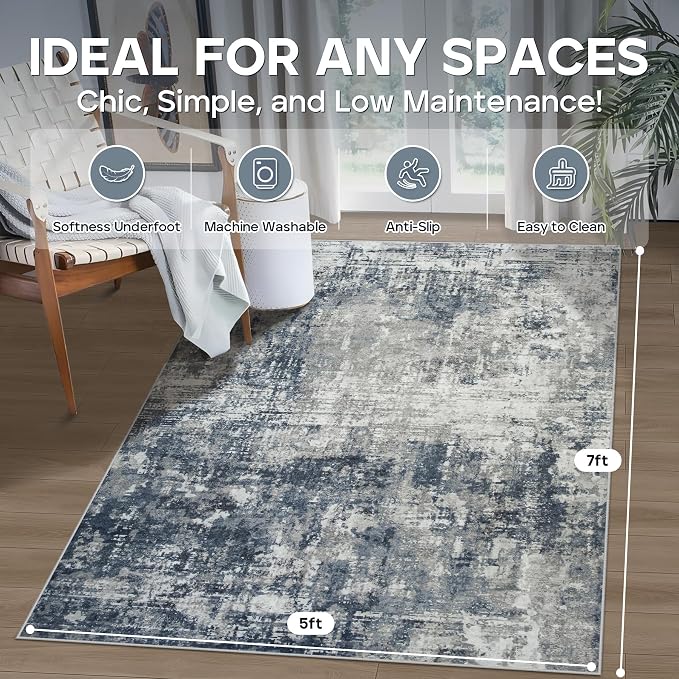 5x7 Area Rugs for Living Room Rug Washable: Modern Rug for Dining Room Bedroom - Image 2