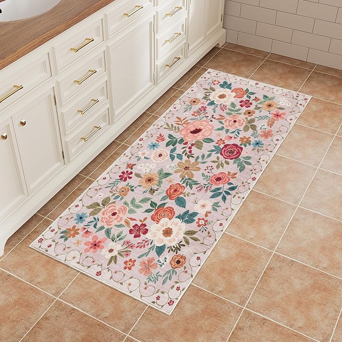 DUKINO 2x4 Rug for Entryway, Washable Kitchen Floral Runner Rug - Image 7