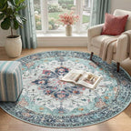 RELEANY Area Rugs Round 4ft Washable Non-Slip, Floral Vintage Distress - Image 2