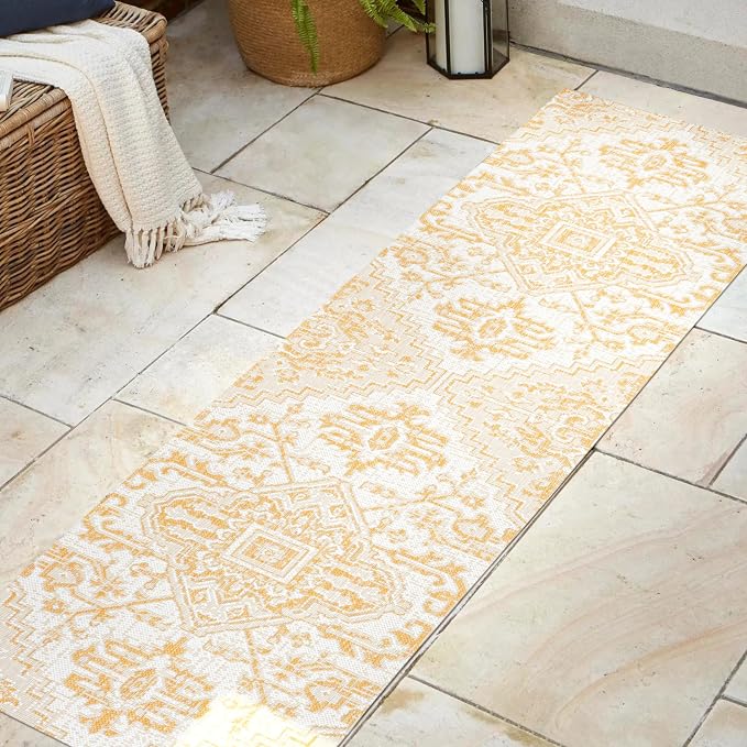 JONATHAN Y Boho Medallion Indoor Outdoor Runner Rug 2X8 Cream/Yellow, Estrella - Image 3