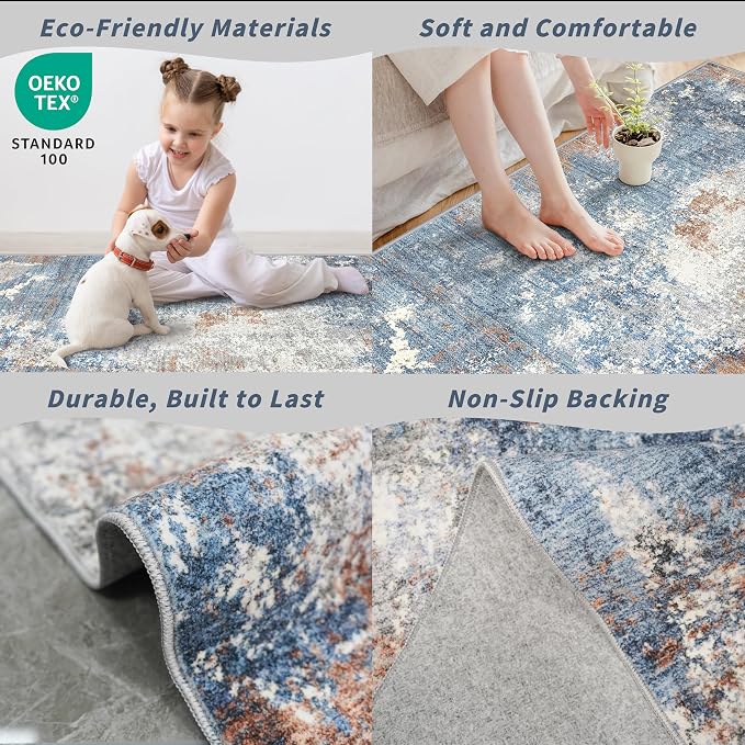 2x5 Washable Kitchen Rug Runner – Non-Slip Abstract Modern Neutral Small Rug - Image 4