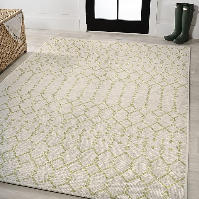 JONATHAN Y Moroccan Geometric Indoor Outdoor Area Rug 8X10 Cream/Green - Image 4
