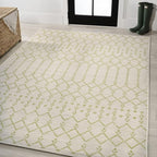 JONATHAN Y Moroccan Geometric Indoor Outdoor Area Rug 8X10 Cream/Green - Image 4
