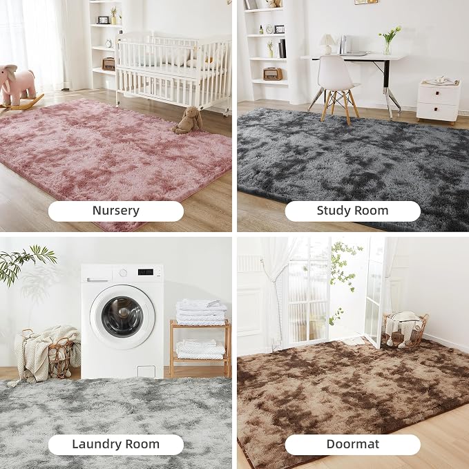 Litanika 9x12 Shag Area Rug for Living Room Bedroom, Tie-Dyed Dusty Pink High - Image 7