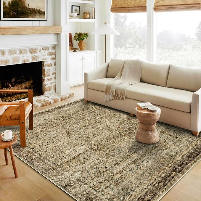 CHAMPLANT Area Rug 4x6 Washable Rug Brown Vintage Traditional Floor Cover - Image 3