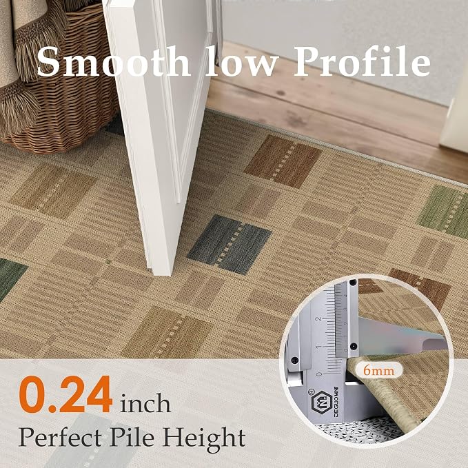 HUGEAR 3x5 Jute Outdoor Indoor Checkered Rug Washable Linen Textured Weave High - Image 7