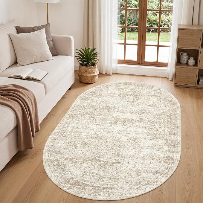 Oval Rugs 3x5 for Entryway, Washable Modern Non-Slip Area Rug for Kitchen by Restydon