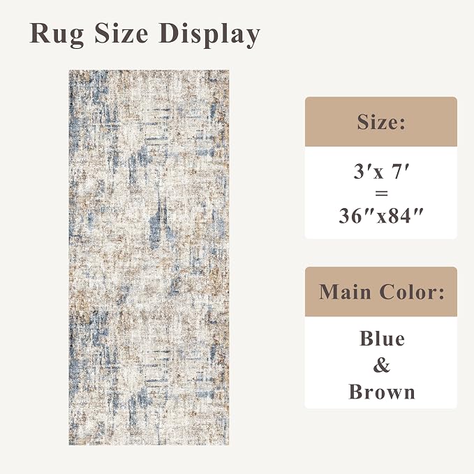 3x7 Washable Non-Slip Kitchen Runner Rug – Modern Abstract Neutral Beige & Gray - Image 2