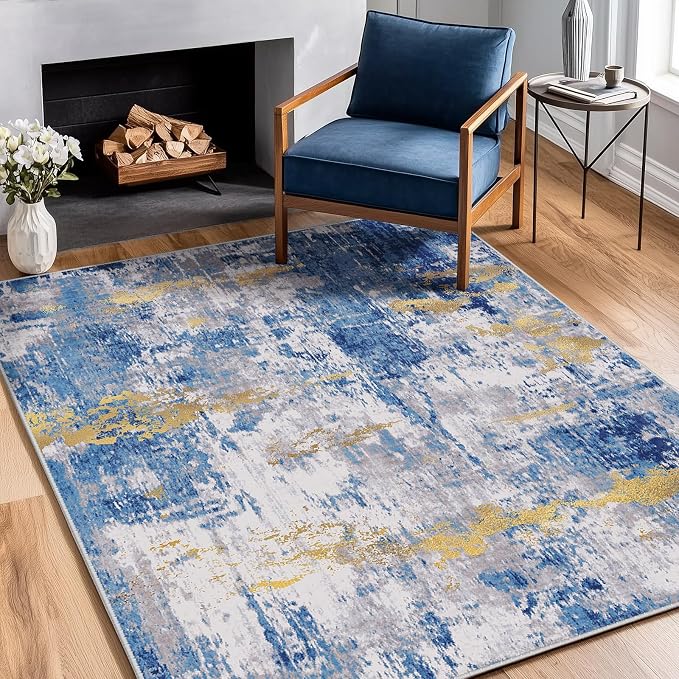 RELEANY Washable Area Rugs 4'x5' Non-Slip Modern Abstract Soft by RELEANY