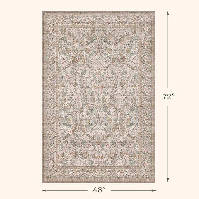 Moss Green 4x6 Washable Entryway Rug, Vintage Boho Farmhouse Small Area Rugs - Image 2