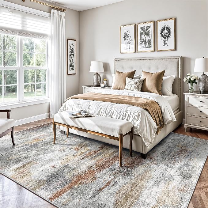 5x7 Area Rugs, Abstract Morden Soft Washable Rug, Non-Slip Low Pile Rugs - Image 3