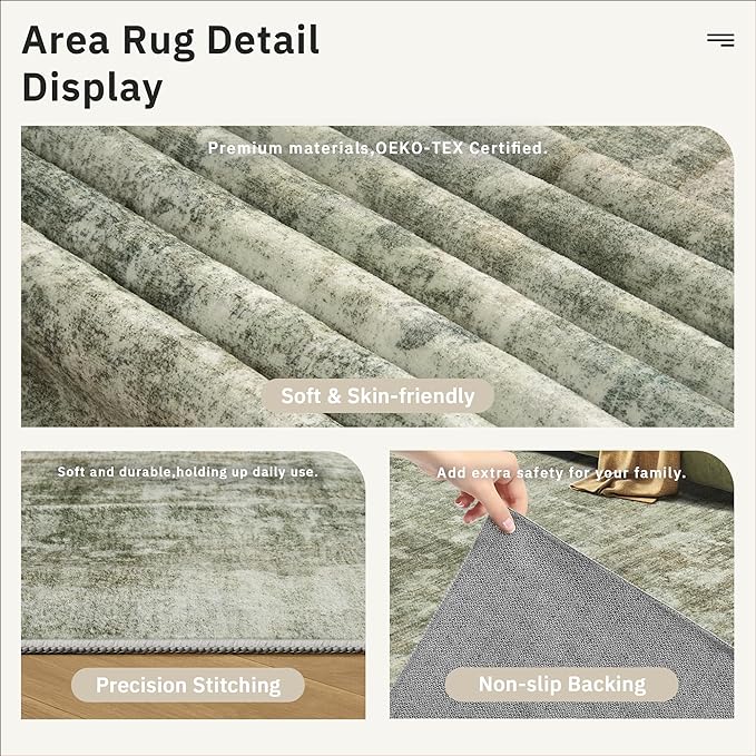 Soalmost Area Rug 6x9 Abstract Living Room Washable Rugs Green Black Non Slip - Image 6