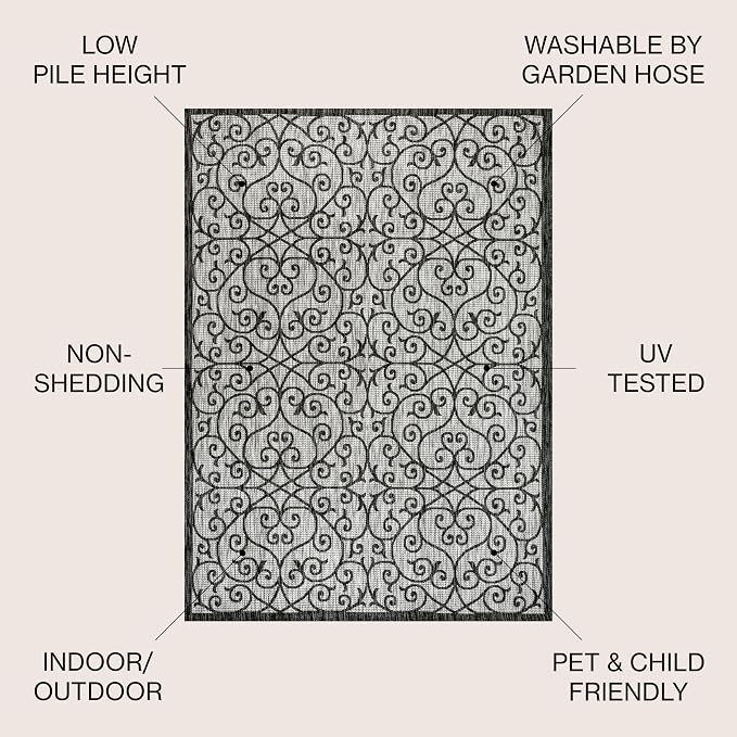 JONATHAN Y Vintage Filigree Indoor Outdoor Area Rug 6X9 Light Gray/Black - Image 2