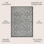 JONATHAN Y Vintage Filigree Indoor Outdoor Area Rug 6X9 Light Gray/Black - Image 2