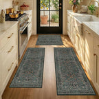 Black Green Kitchen Rug Set of 3, Washable Non-Slip Mats - Image 5