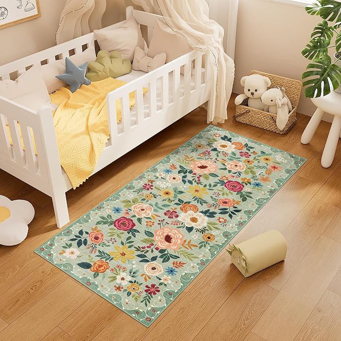 DUKINO 2x5 Runner Rug for Hallway, Washable Kitchen Floral Runner Rug - Image 7