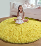 ONASAR Yellow Round Rugs 5ft for Bedroom Living Room, Fluffy Circle Area Rug - Image 6