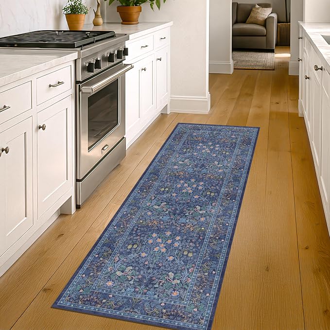 Dark Blue Washable 2x8 Runner Rugs Non Slip - Image 3