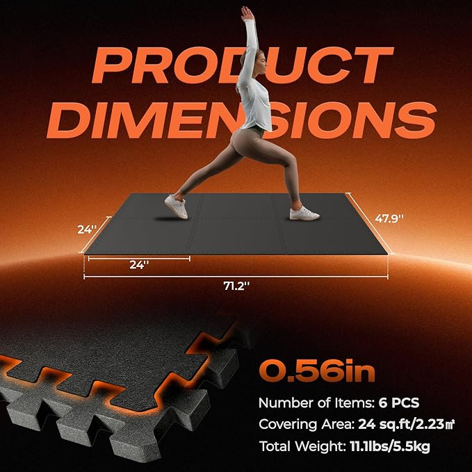 SUPERJARE 0.56'' Thick 6 Pcs 24 Sq Ft Rubber Top Exercise Equipment Mats - Image 7