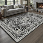 DCX Machine Washable Black Area Rug 4x6, Non Slip Stain Resistant Vintage by DCXWashableRug