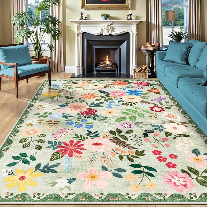 10x12 Area Rugs for Living Room: Floral Washable Rug Vintage Large Soft Boho by PLHXFRSoftAreaRugs