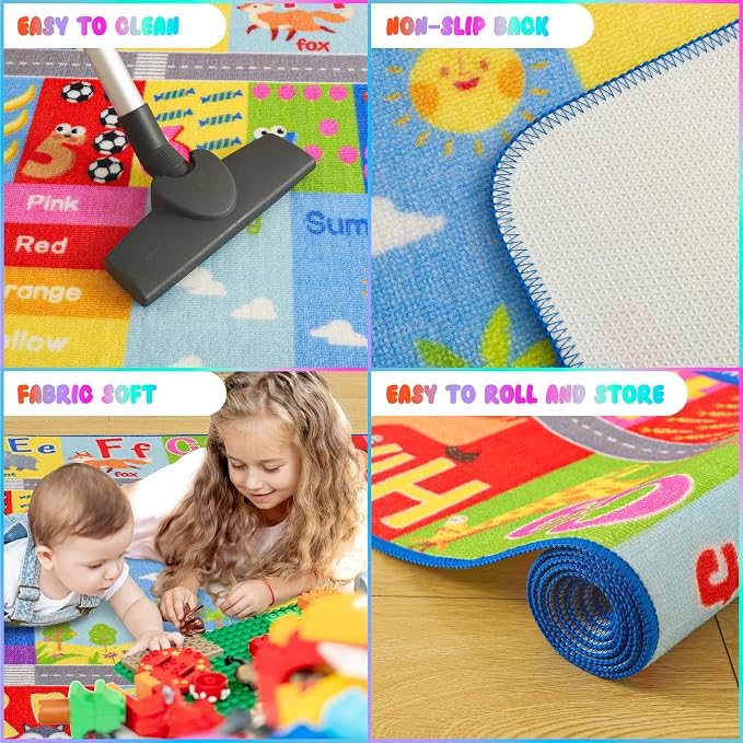 Kids Rug for Playroom Classroom, ABC Alphabet Numbers Play Toddlers Rugs - Image 7