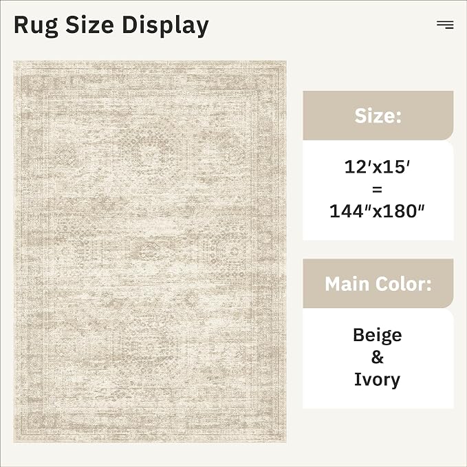 Soalmost 12x15 Washable Area Rug Beige Neutral Abstract Living Room Large - Image 4