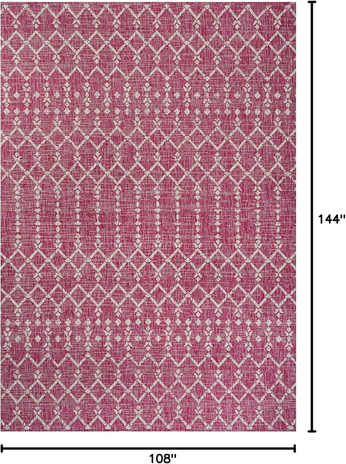 JONATHAN Y Moroccan Geometric Indoor Outdoor Area Rug 9X12 Fuchsia/Light Gray - Image 2