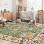 Area Rug 6x9 Washable Rug, Vintage Boho Medallion Rugs Non-Slip Soft Low Pile - Image 3