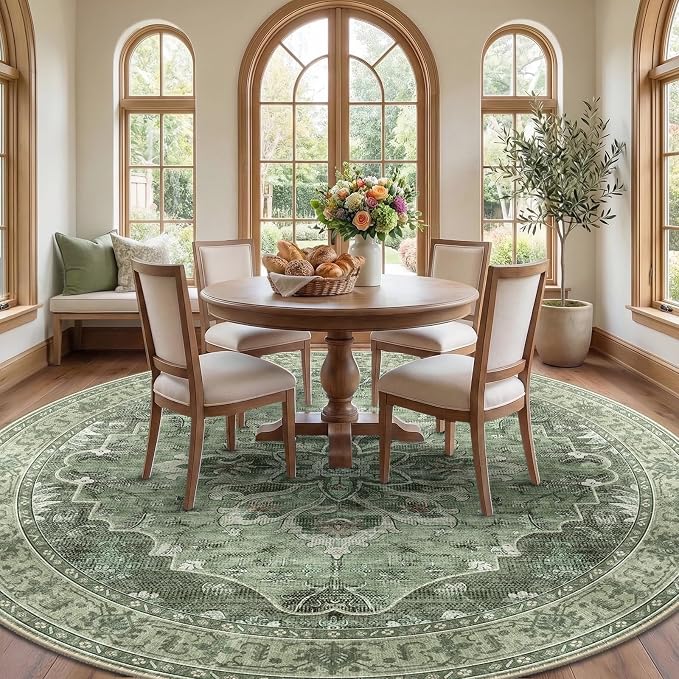 RELEANY Area Rugs Round 10ft Washable Non-Slip, Floral Vintage Distress - Image 3