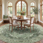 RELEANY Area Rugs Round 10ft Washable Non-Slip, Floral Vintage Distress - Image 3