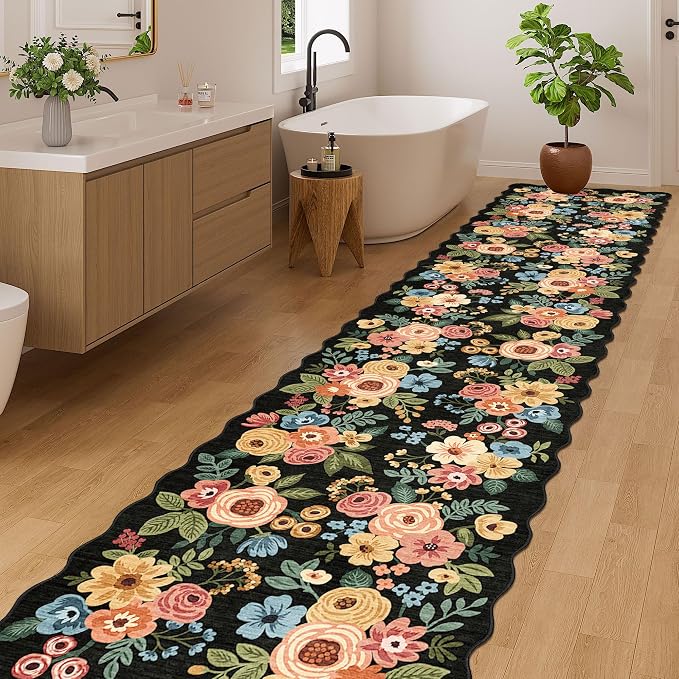 DUKINO 2.6x12 Runner Rug for Hallway, Non Slip Floral Washable Kitchen Rug - Image 5