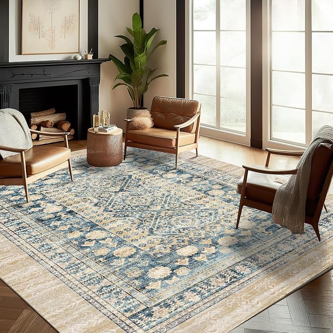 CHAMPLANT Washable Area Rug 9'x12' Retro Boho Design Non-Shedding Easy Care - Image 2