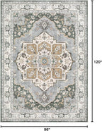 8x10 Washable Area Rug: Vintage Neutral Soft Non Slip Thin Large Floor Carpet - Image 2
