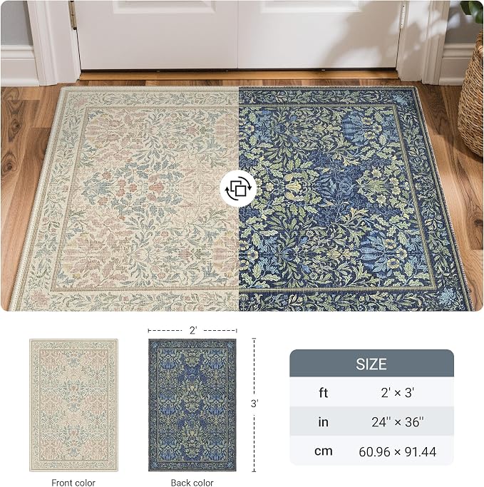 GENIMO Washable Small Reversible Rug 2x3, Low-Pile Non-Slip Kitchen Mat - Image 2