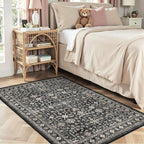 Washable 4x6 Entryway Rug Dark Grey, Non-Slip Low Pile Geometric Area Rug - Image 2
