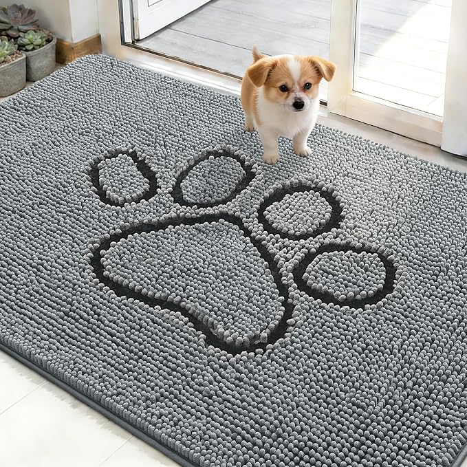 OLANLY Dog Door Mat for Muddy Paws 48x30, Paw Print Design, Absorbs Moisture by OLANLY