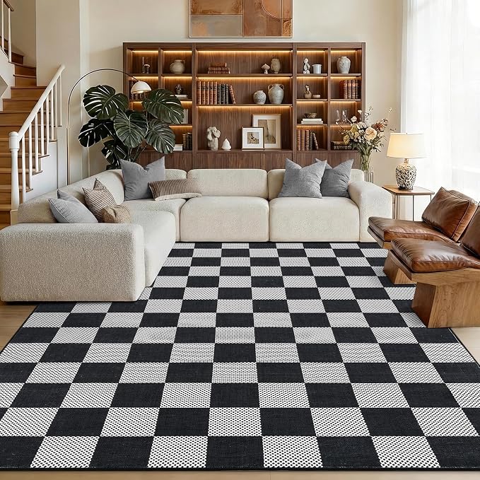 GarveeHome Checkered Dark 9x12 Area Rugs - Image 2