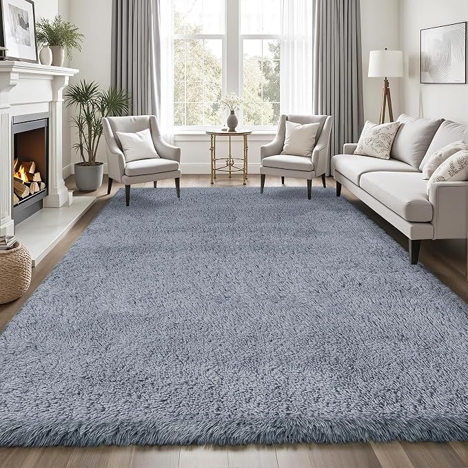 Area Rug for Living Room Bedroom: 8x10 Grey Soft Fluffy Shag Upgrade Non-Slip - Image 3