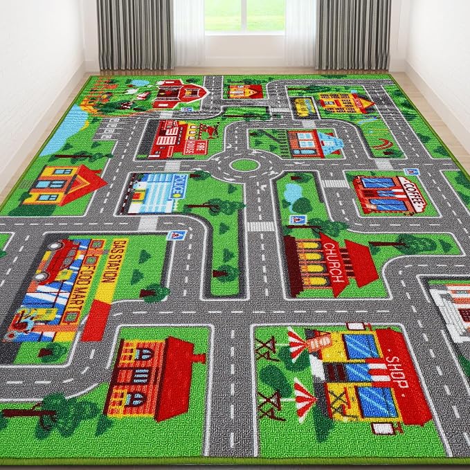 Kids Carpet Playmat Rug 118"x78.7", Car Rug by AKASISRUG