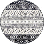 KUTA Round Washable Rug 3Ft Boho Black Navy Blue Entryway Rugs, Moroccan Foyer - Image 8