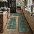 Kitchen Rug Set of 3 Washable Green Vintage Kitchen Mats by WondRg
