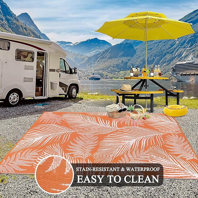 Pauwer Waterproof Outdoor Rug 6x9, Reversible Plastic Straw Patio Camping Rug - Image 5