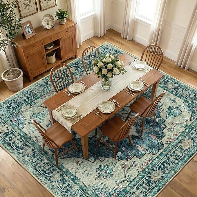 RELEANY Area Rugs Square 10ft Washable Non-Slip, Floral Vintage Distress by RELEANY