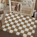 PureCozy 3x5 Area Rugs for Kids Room Brown Soft Shag Checkered Rug Modern by PureCozy