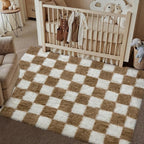 PureCozy 3x5 Area Rugs for Kids Room Brown Soft Shag Checkered Rug Modern by PureCozy